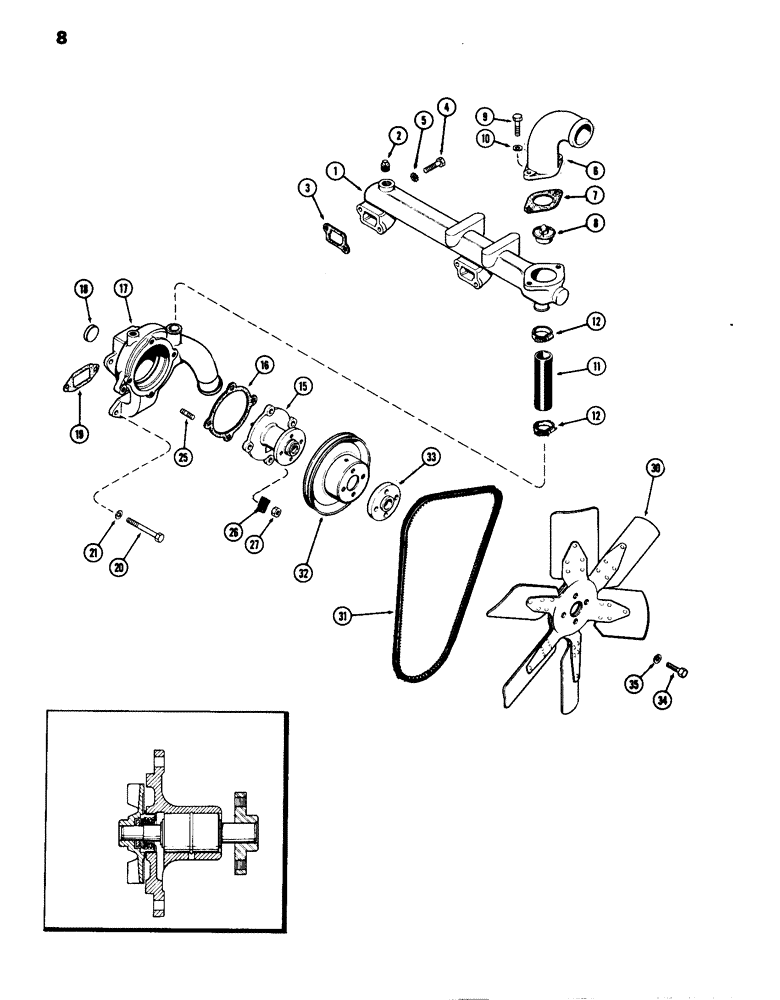 Схема запчастей Case IH 770 - (008) - WATER PUMP AND ATTACHING PARTS, (267B) DIESEL ENGINE (02) - ENGINE