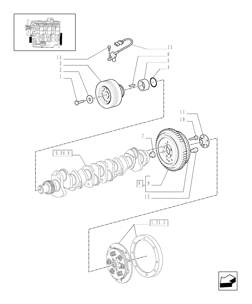 Схема запчастей Case IH MXM190 - (0.08.4) - DAMPER AND FLYWHEEL (01) - ENGINE