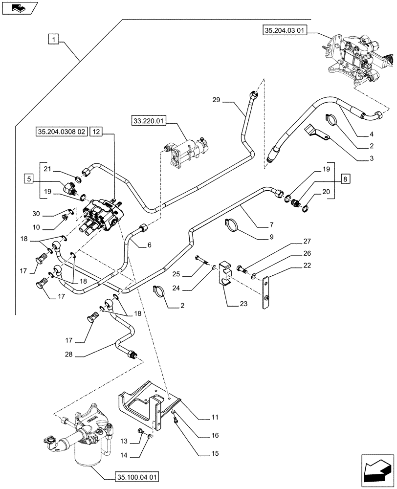 Схема запчастей Case IH FARMALL 65C - (88.035.07[01]) - DIA KIT - 2 MID MOUNT - VALVES AND PIPES (88) - ACCESSORIES