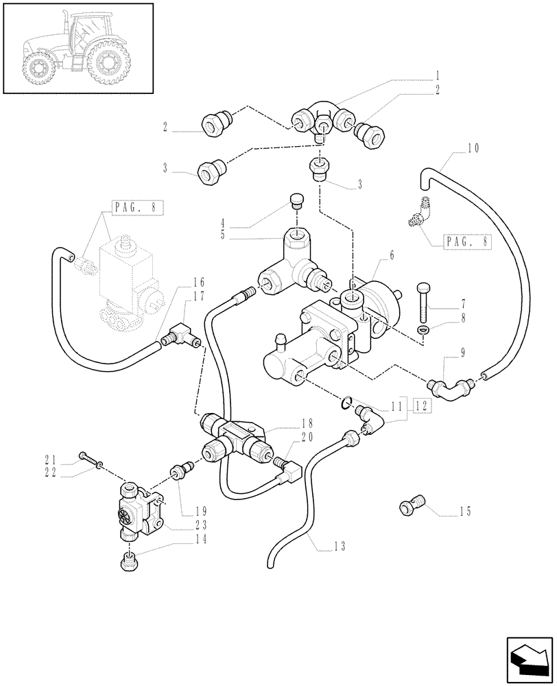 Схема запчастей Case IH PUMA 210 - (1.68.6[09]) - (VAR.178-385) TRAILER AIR BRAKE - CONTROL VALVE AND RELEVANT PARTS (05) - REAR AXLE