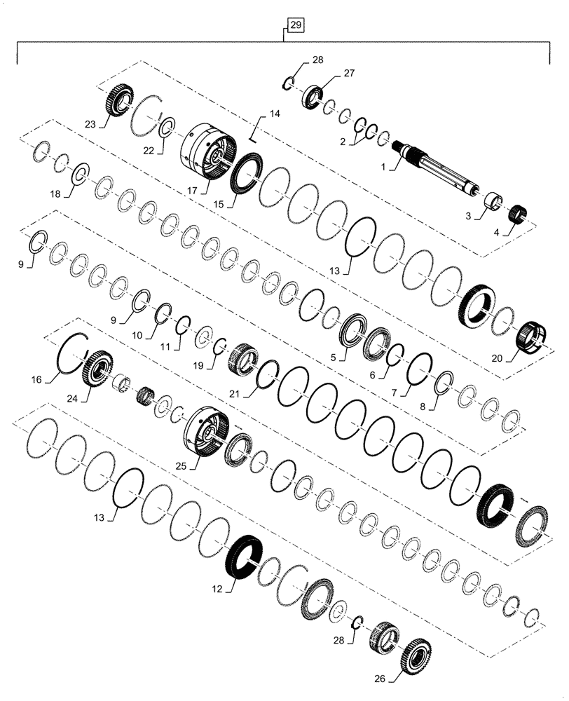 Схема запчастей Case IH FARMALL 110A - (21.154.AA[04]) - TRANSMISSION - GEARS & SHAFT 16+8 (POWER SHUTTLE / DUAL POWER) (21) - TRANSMISSION
