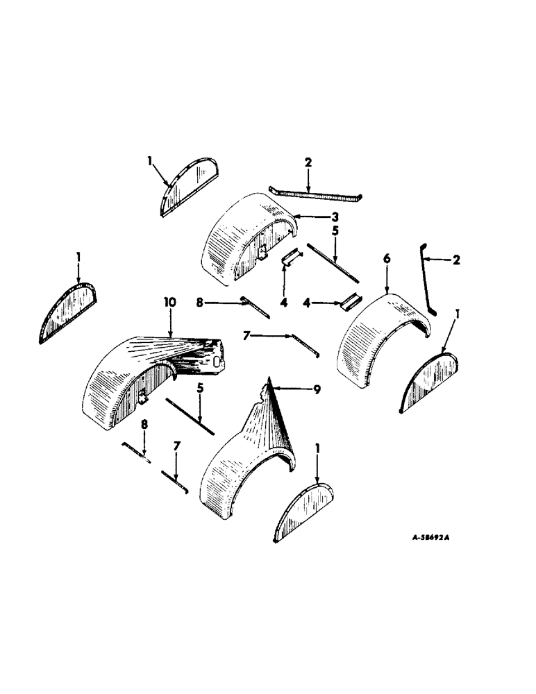 Схема запчастей Case IH 340 - (290) - SHEET METAL, GRILLES, AND FENDERS, ORCHARD FENDERS, INTERNATIONAL 340 SERIES Sheet Metal, Grilles & Fenders