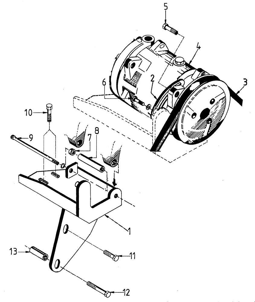Схема запчастей Case IH 7700 - (A06[03]) - CABIN AIR CONDITIONER COMPRESSOR, MOUNT AND BELT, UP TO AND INCLUDING SERIAL # 7648 Mainframe & Functioning Components