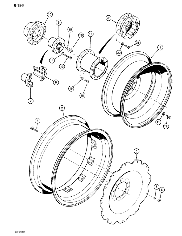 Схема запчастей Case IH 7120 - (6-186) - STEEL DUAL WHEELS, 38, 42 AND 46 INCH, 7120 TRACTOR (06) - POWER TRAIN