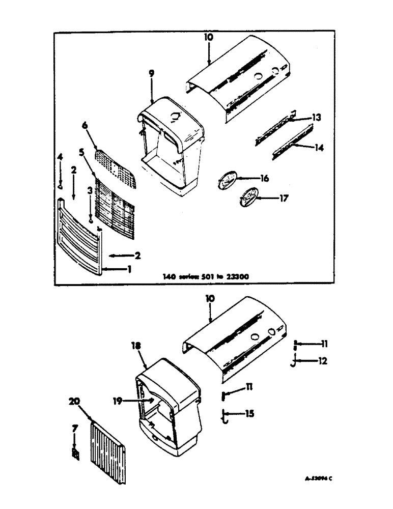 Схема запчастей Case IH 140 - (13-4) - SUPERSTRUCTURE, RADIATOR GRILLE AND HOOD, FOR 140 SERIES TRACTORS (05) - SUPERSTRUCTURE