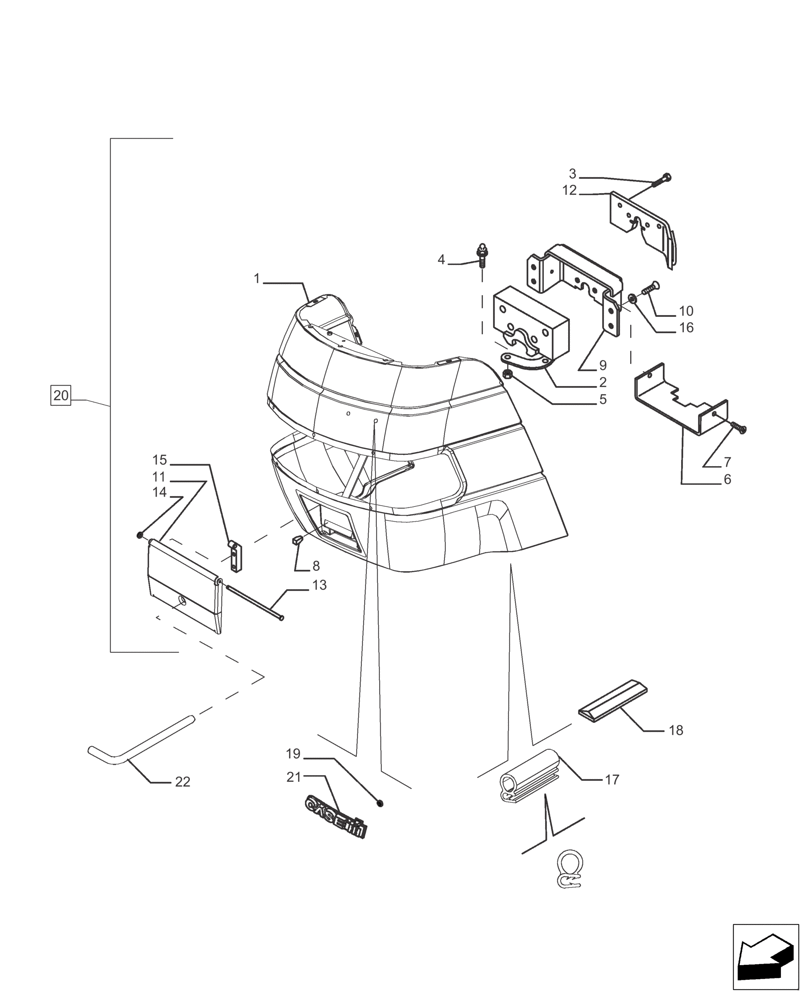 Схема запчастей Case IH FARMALL 110A - (90.100.AF) - GRILLE - FRONT (90) - PLATFORM, CAB, BODYWORK AND DECALS