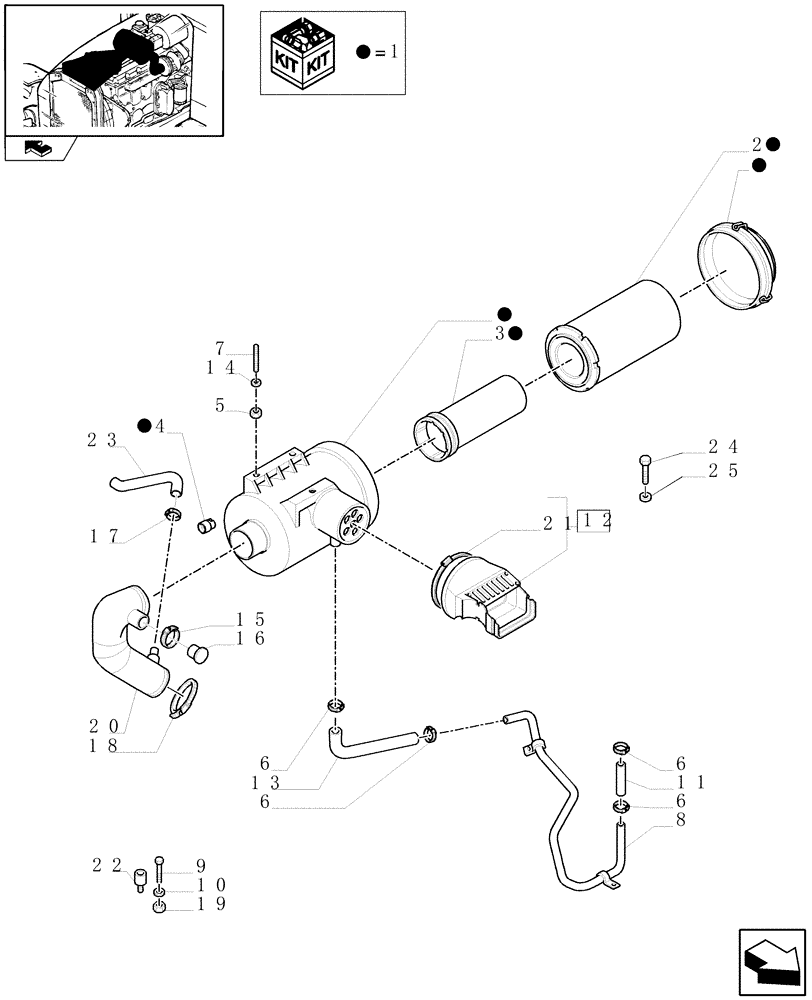 Схема запчастей Case IH PUMA 140 - (1.19.1/02) - AIR FILTER WITH PRECLEANER "SPIN TUBE" - DRY AIR FILTER AND PIPES (VAR.332189-333189) (02) - ENGINE EQUIPMENT