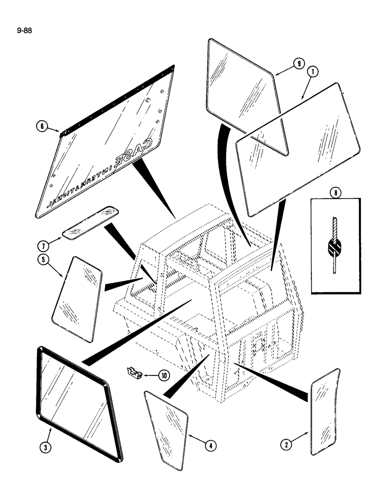 Схема запчастей Case IH 3594 - (9-088) - CAB, GLASS (09) - CHASSIS/ATTACHMENTS