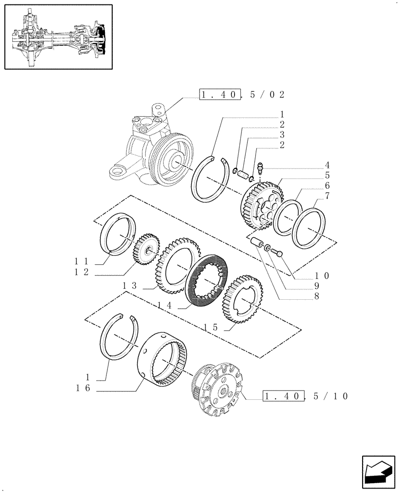 Схема запчастей Case IH MXM140 - (1.40.5/13[01]) - (VAR.452/1) 4WD FRONT AXLE WITH SUSPENSIONS, BRAKE, TERRALOCK, SPS - BRAKES (04) - FRONT AXLE & STEERING
