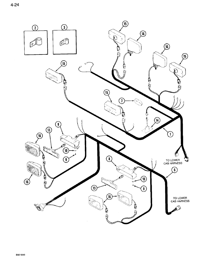 Схема запчастей Case IH 7120 - (4-24) - FOUR POST ROPS HARNESS (04) - ELECTRICAL SYSTEMS