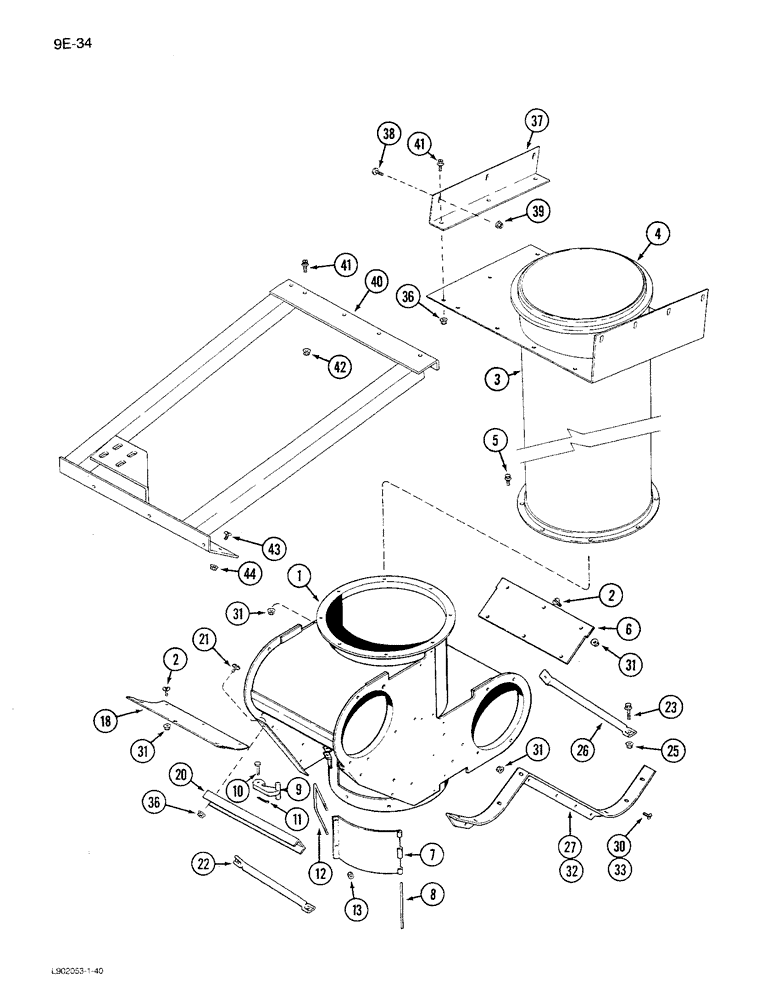 Схема запчастей Case IH 1680 - (9E-34) - LOWER GRAIN TANK UNLOADER HOUSING, P.I.N. JJC0048053 AND AFTER (17) - GRAIN TANK & UNLOADER