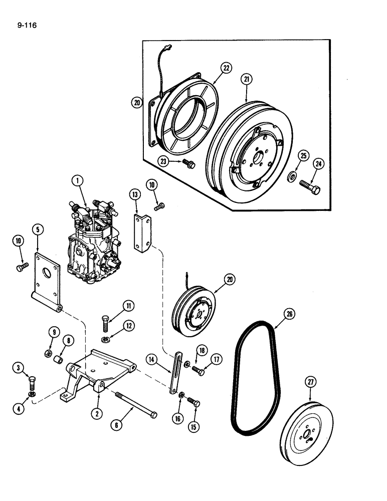 Схема запчастей Case IH 3594 - (9-116) - AIR CONDITIONING, COMPRESSOR MOUNTING AND DRIVE (09) - CHASSIS/ATTACHMENTS