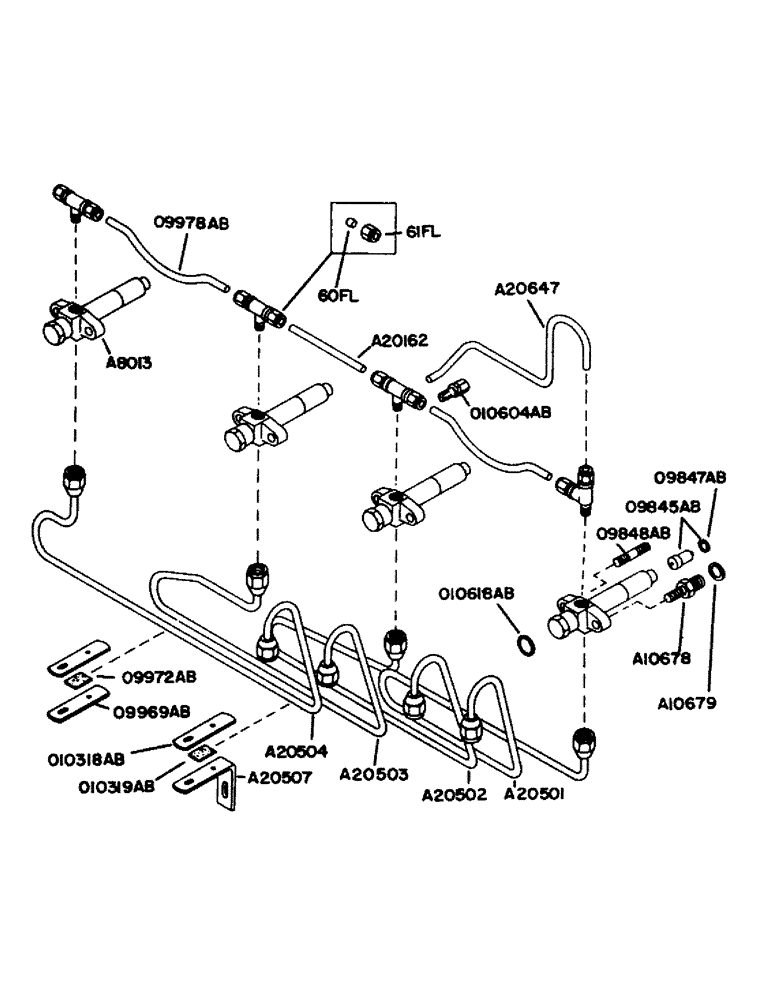 Схема запчастей Case IH 700 - (066) - POWRCEL DIESEL ENGINE, FUEL INJECTOR NOZZLES AND TUBES FOR MULTIPLUNGER FUEL PUMP (02) - ENGINE