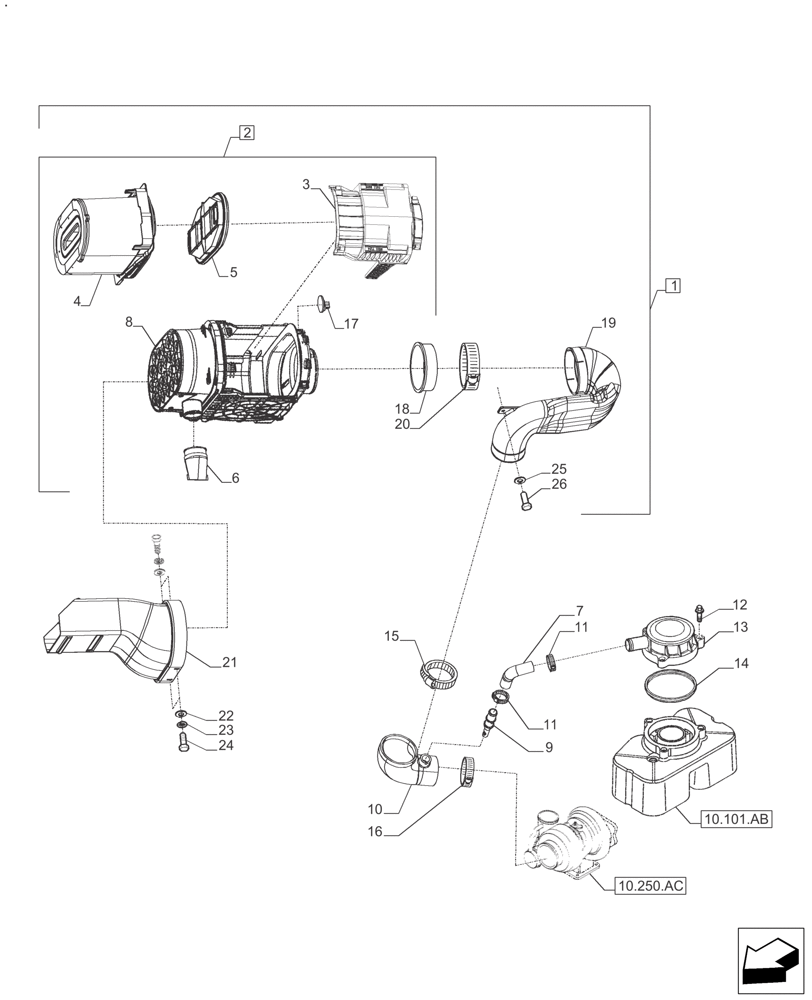 Схема запчастей Case IH FARMALL 110A - (50.200.AB) - PRECLEANER ASSEMBLY SUPPORT & BREATHER ENGINE (50) - CAB CLIMATE CONTROL