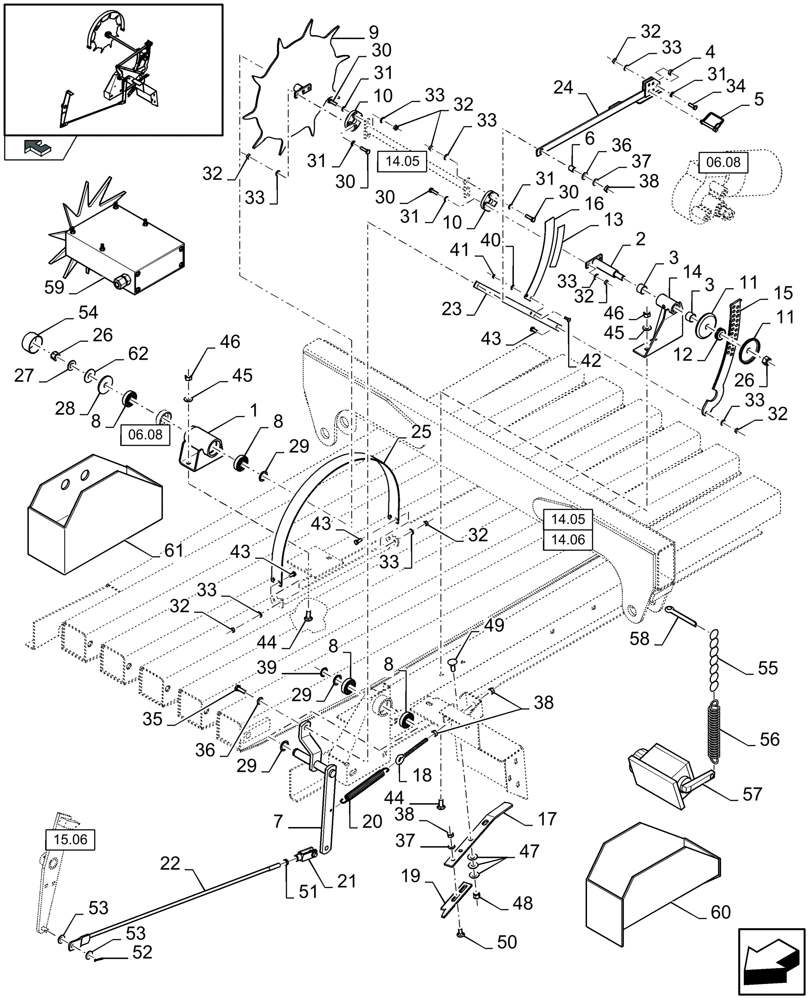 Схема запчастей Case IH LB333S - (14.03[01]) - NEEDLE TRIP - BALE COUNTER (14) - BALE CHAMBER