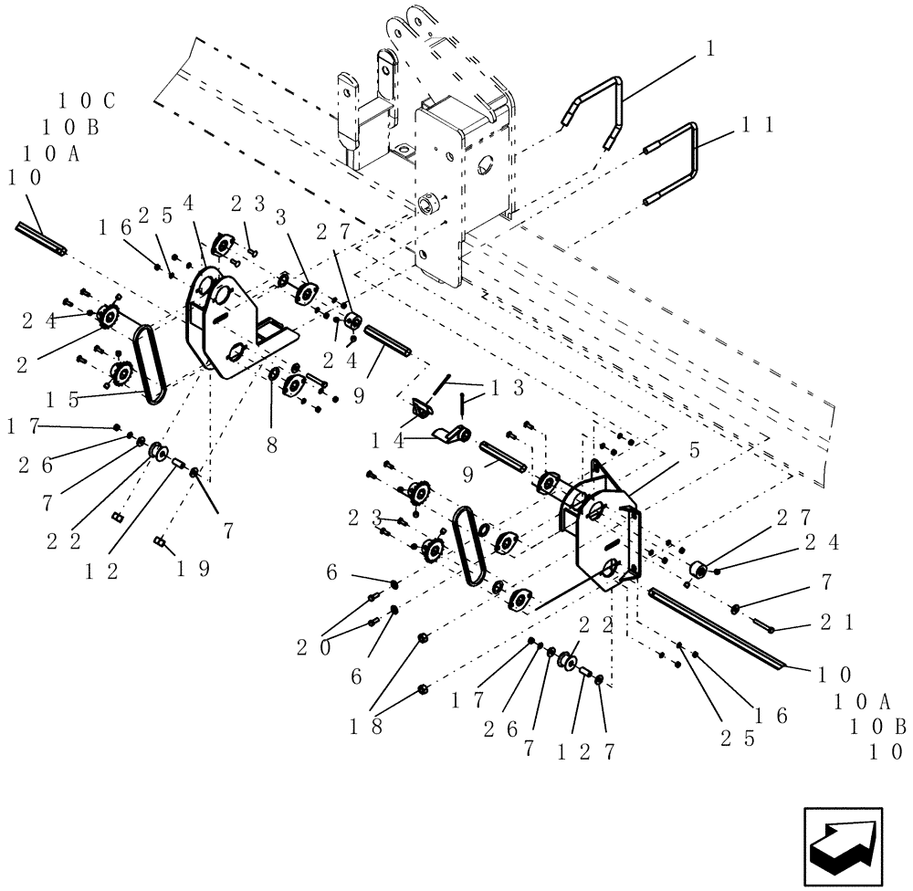 Схема запчастей Case IH 1200 - (D.13.B[26]) - CROSS OVER DRIVE - 8RW AND 12RN MOUNTED STACKER (ASN CJB0001234) D - Travel