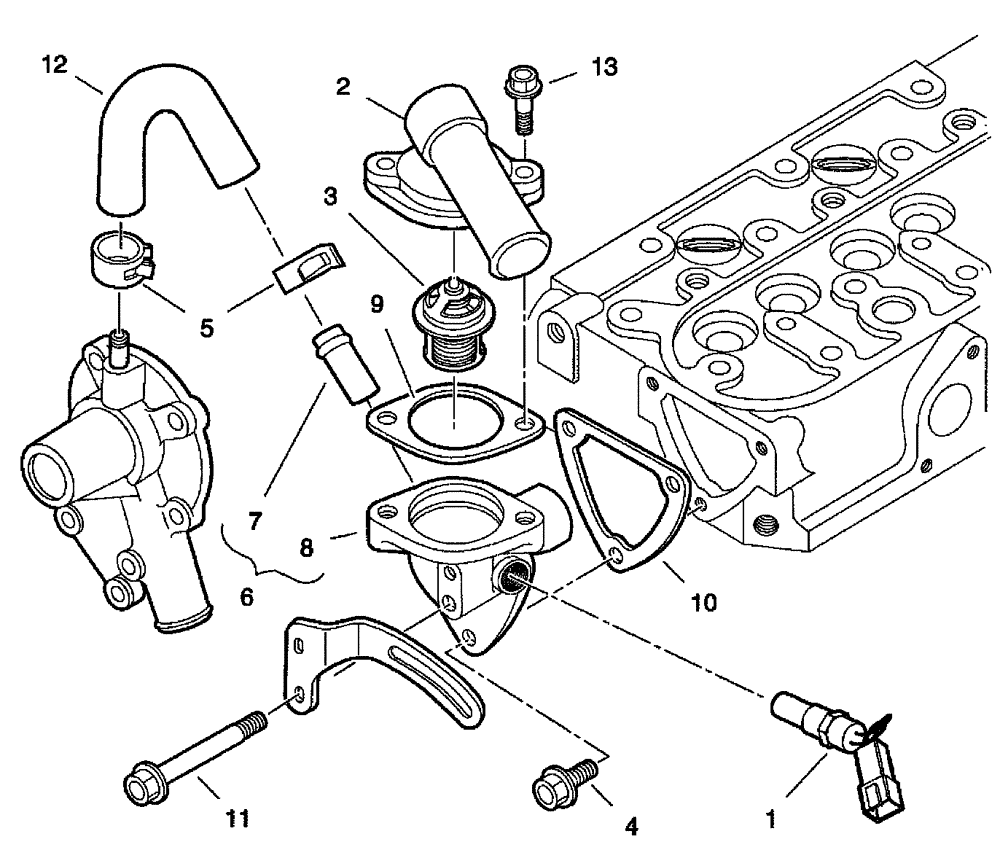 Схема запчастей Case IH SCOUT XL - (10.402.02) - WATER FLANGE AND THERMOSTAT - DIESEL ENGINE (10) - ENGINE
