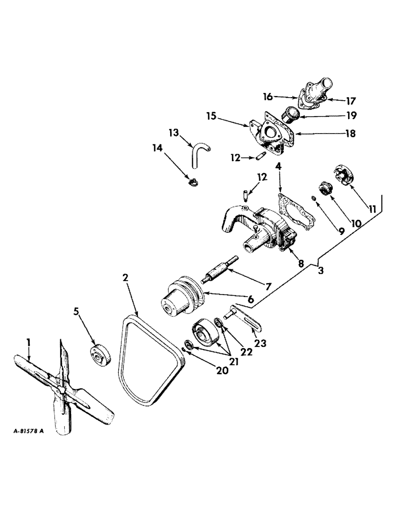 Схема запчастей Case IH 2424 - (041) - COOLING SYSTEM, FAN, THERMOSTAT AND WATER PUMP, DIESEL ENGINE TRACTORS COOLING SYSTEM