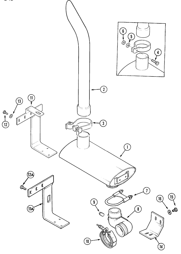 Схема запчастей Case IH 5240 - (2-012) - EXHAUST SYSTEM, 5140/5240 AND 5250, VERTICAL (02) - ENGINE