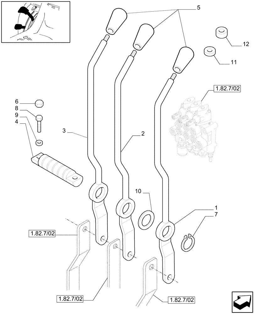 Схема запчастей Case IH JX60 - (1.92.82/02) - (VAR.054-085-103) 3 CONTROL VALVES - LEVER AND KNOB (10) - OPERATORS PLATFORM/CAB