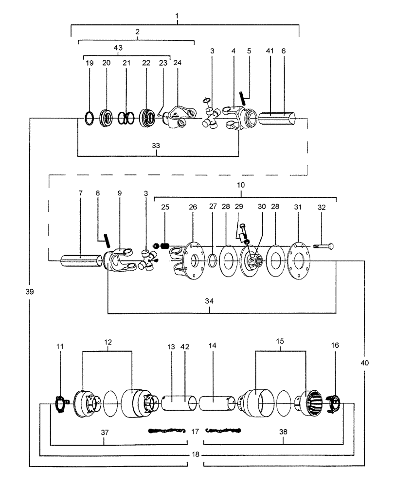 Схема запчастей Case IH TLX140 - (010) - DRIVELINE - ON & ASN 40" (DGE001032), 52" (DGE001577), 60" (DGE002063), 72" (DGE002524) 