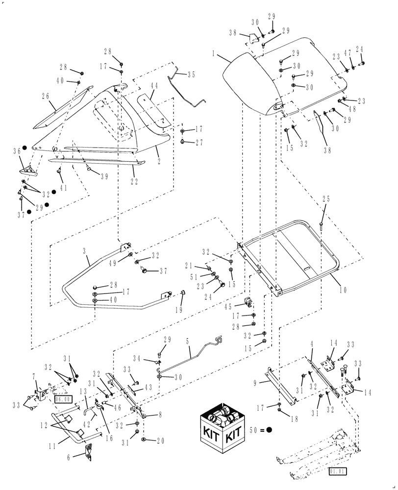 Схема запчастей Case IH 2206 - (09.02[1]) - INNER DIVIDERS, 36" & 38" (58) - ATTACHMENTS/HEADERS