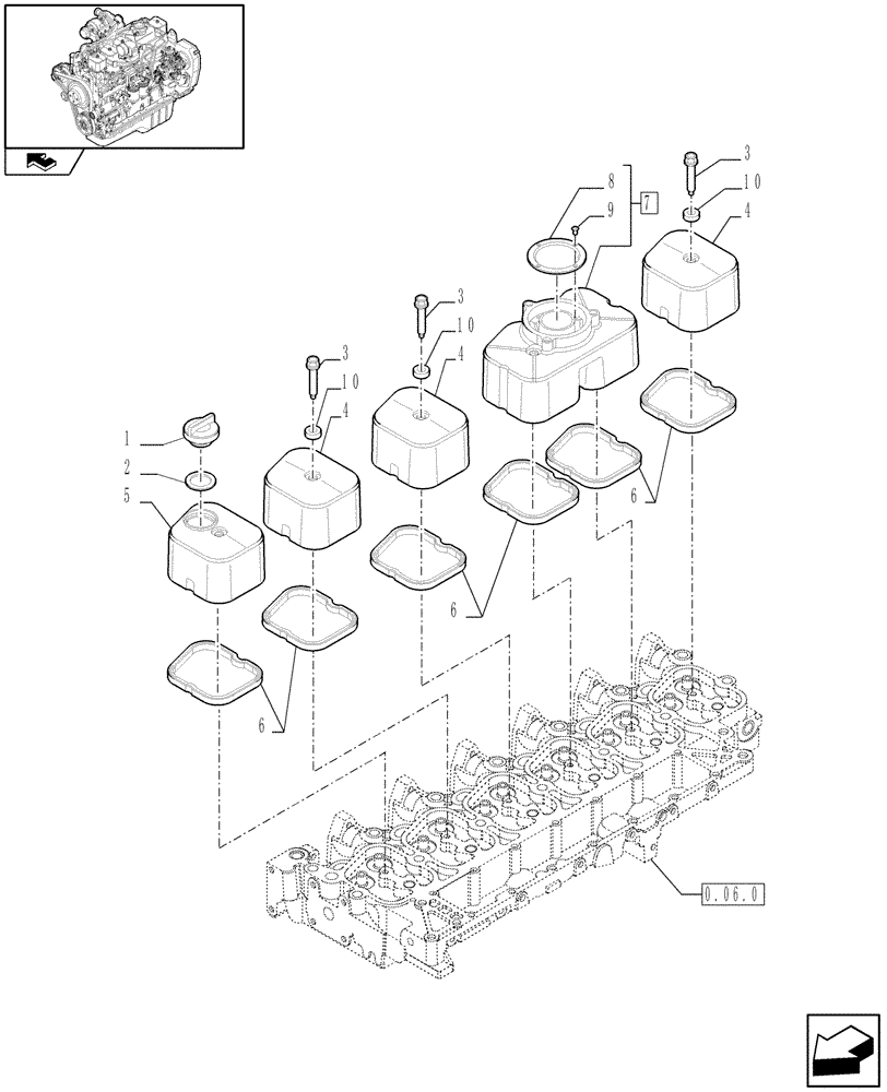 Схема запчастей Case IH F4GE9684R J602 - (0.06.3) - CYLINDER HEAD COVERS (2854233) 