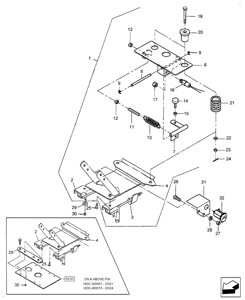 Схема запчастей Case IH DX24 - (10.02) - SEAT BRACKET (10) - OPERATORS PLATFORM/CAB