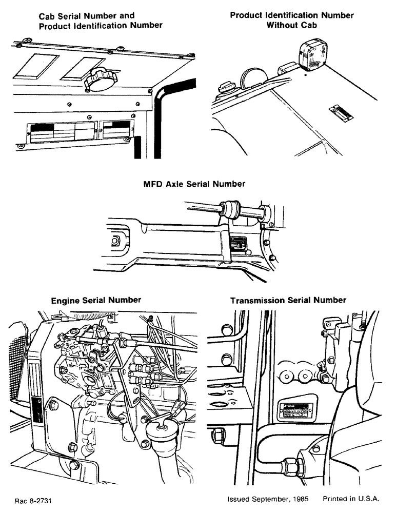 Схема запчастей Case IH 2096 - (1-004) - CAB S/N AND P.I.N., P.I.N. W/O CAB, MFD AXLE S/N, ENGINE S/N AND TRANSMISSION S/N (00) - PICTORIAL INDEX