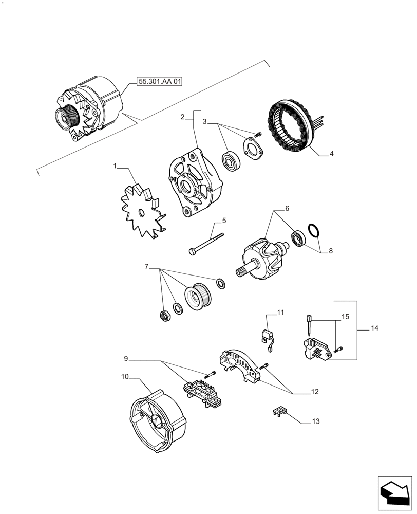 Схема запчастей Case IH FARMALL 110A - (55.301.AA[02]) - ALTERNATOR ASSY - 65 AMP (55) - ELECTRICAL SYSTEMS