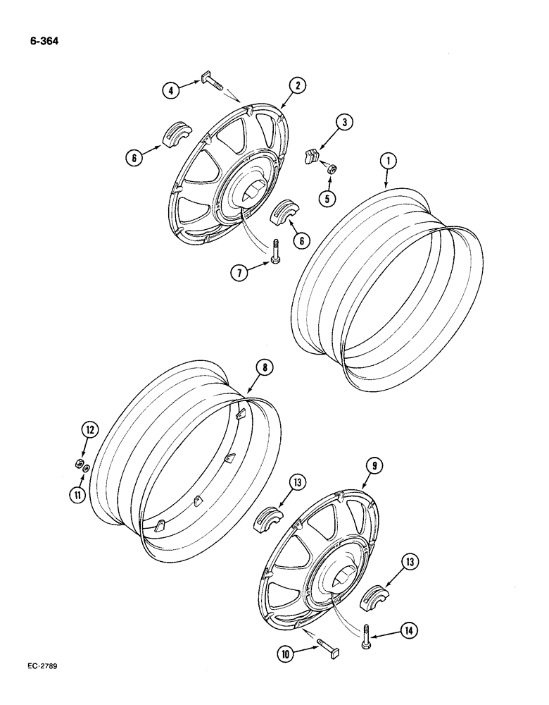 Схема запчастей Case IH 585 - (6-364) - REAR WHEELS, CAST, 38 AND 42 INCH, TRACTORS WITH BAR TYPE REAR AXLE (06) - POWER TRAIN