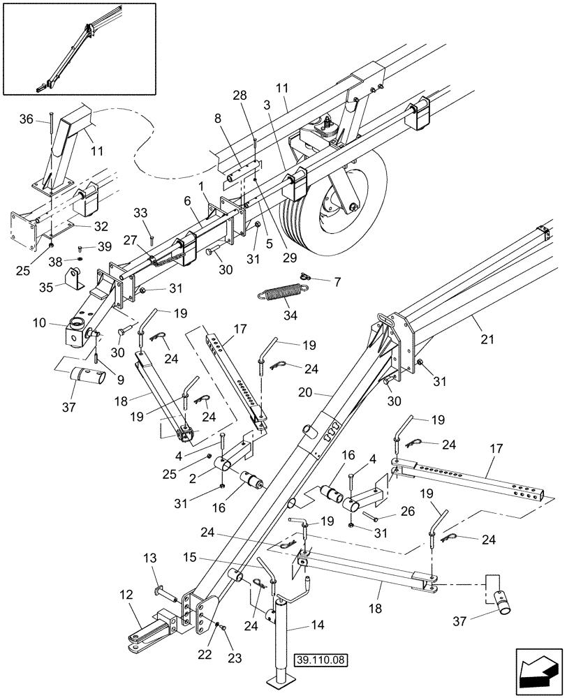 Схема запчастей Case IH WRX301 - (39.100.02[01]) - FRAME, FRONT, RH, 14 & 16 WHEEL RAKES (39) - FRAMES AND BALLASTING