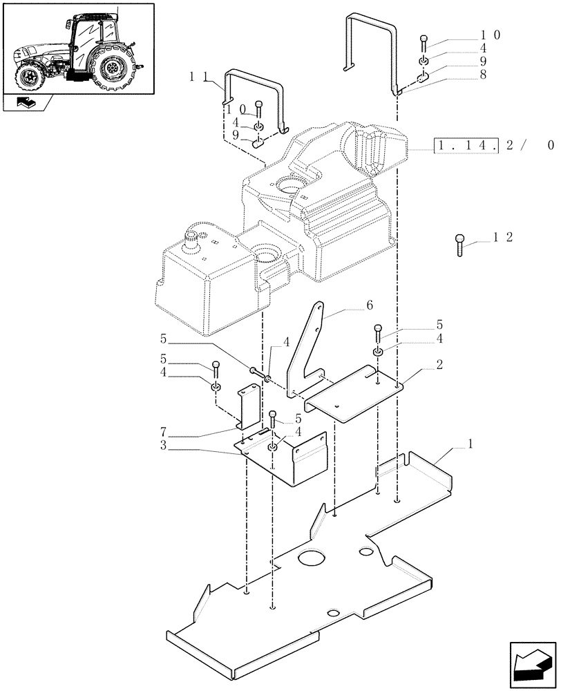 Схема запчастей Case IH FARMALL 95N - (1.14.7/01) - SIDE FUEL TANK SUPPORTS AND FASTENING STRIPS - C6808 (02) - ENGINE EQUIPMENT