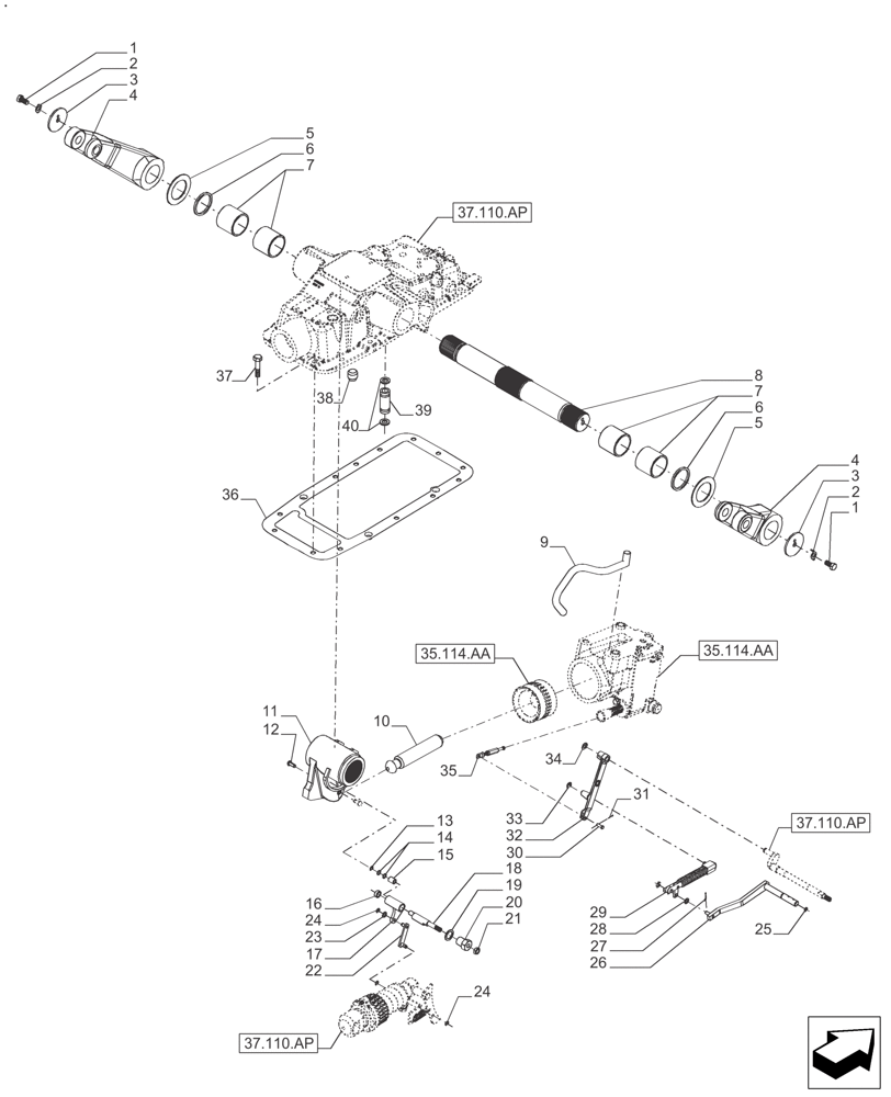 Схема запчастей Case IH FARMALL 110A - (37.110.AE) - HYDRAULIC LIFT SHAFT & RELATED PARTS (37) - HITCHES, DRAWBARS & IMPLEMENT COUPLINGS