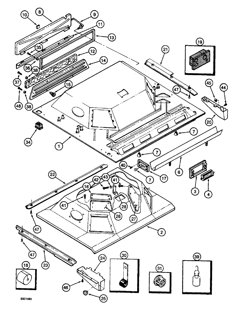 Схема запчастей Case IH 2055 - (9E-20) - CAB ASSEMBLY, HEADLINER (10) - CAB & AIR CONDITIONING