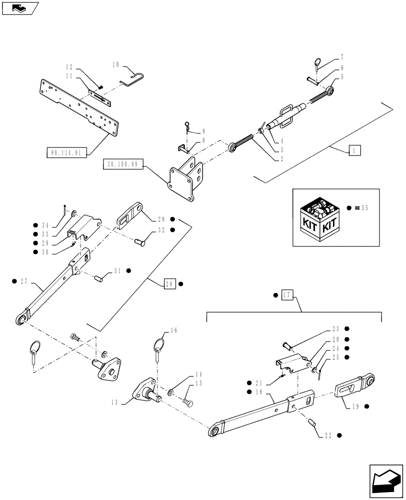 Схема запчастей Case IH FARMALL 50B - (88.100.19) - DIA KIT, LOWER LINK - MT20117609 & UPPER LINK (88) - ACCESSORIES