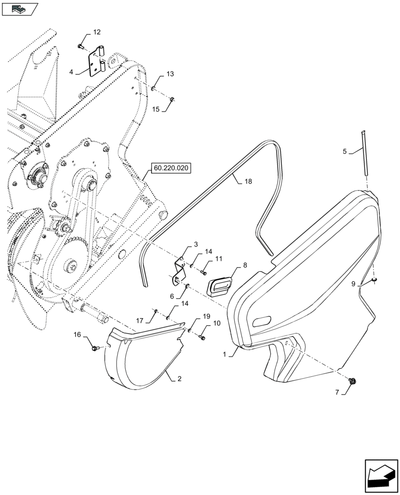 Схема запчастей Case IH LB324R - (90.102.030) - PICK-UP, SHIELDINGS, LEFT (90) - PLATFORM, CAB, BODYWORK AND DECALS