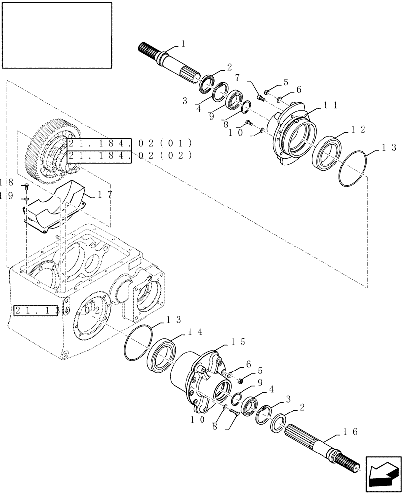 Схема запчастей Case IH 9010 - (21.140.03[02]) - MECHANICAL TRANSMISSION, OUTPUT SHAFT - 9010 (21) - TRANSMISSION