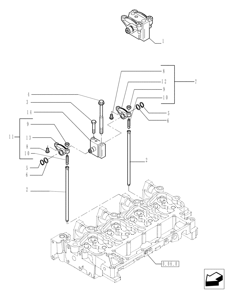 Схема запчастей Case IH P70 - (0.06.6[01]) - ROCKER SHAFT (02) - ENGINE