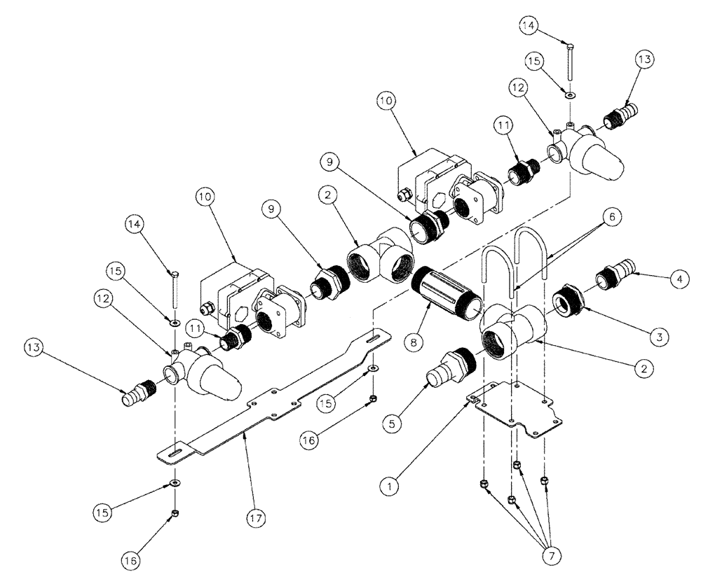 Схема запчастей Case IH SPX4260 - (09-026) - VALVE PLUMBING GROUP, 6 SECTION INNER RIGHT BOOM, 2 STRAINER Liquid Plumbing