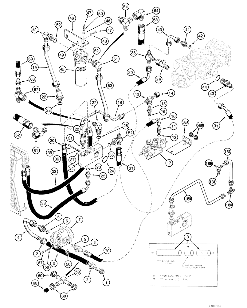 Схема запчастей Case IH 1845C - (06-05) - HYDROSTATIC - PUMP, SUPPLY AND RETURN, JAF0102062 - (06) - POWER TRAIN