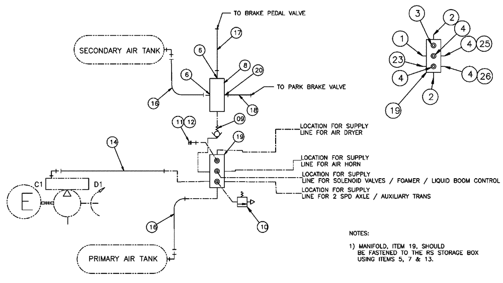 Схема запчастей Case IH FLX3510 - (07-002) - AIR MANIFOLD ASSEMBLY Pneumatics