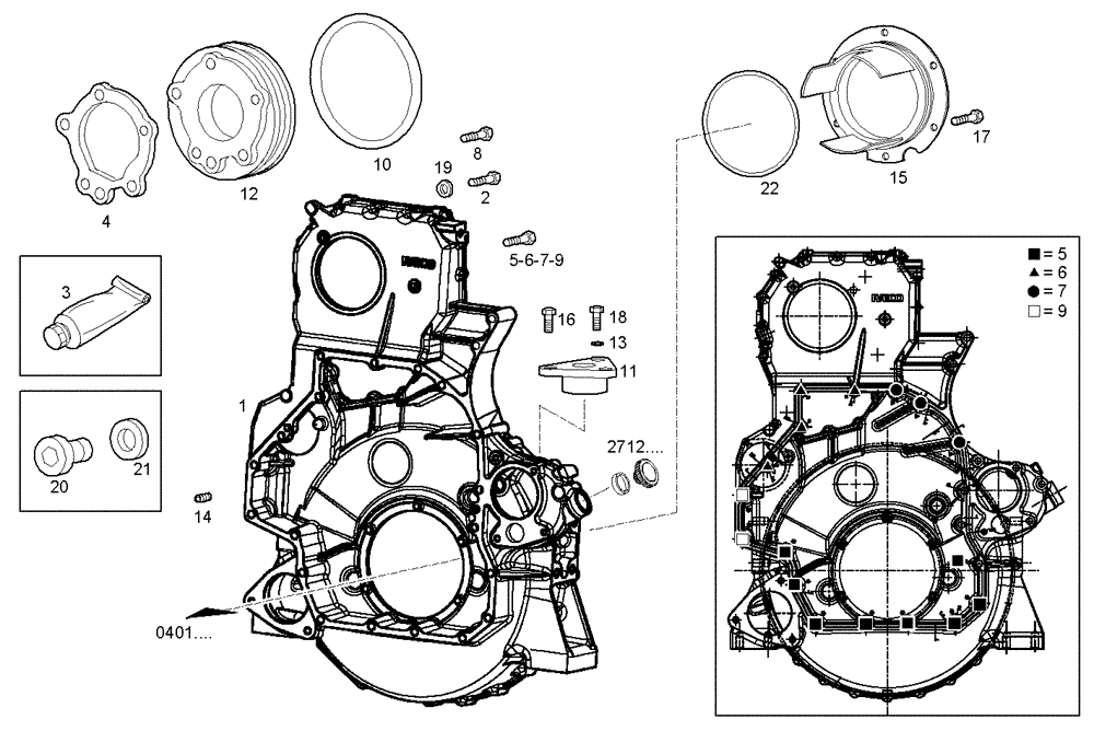 Схема запчастей Case IH F3CE0684A E001 - (0432.035) - REAR C.CASE COVER 