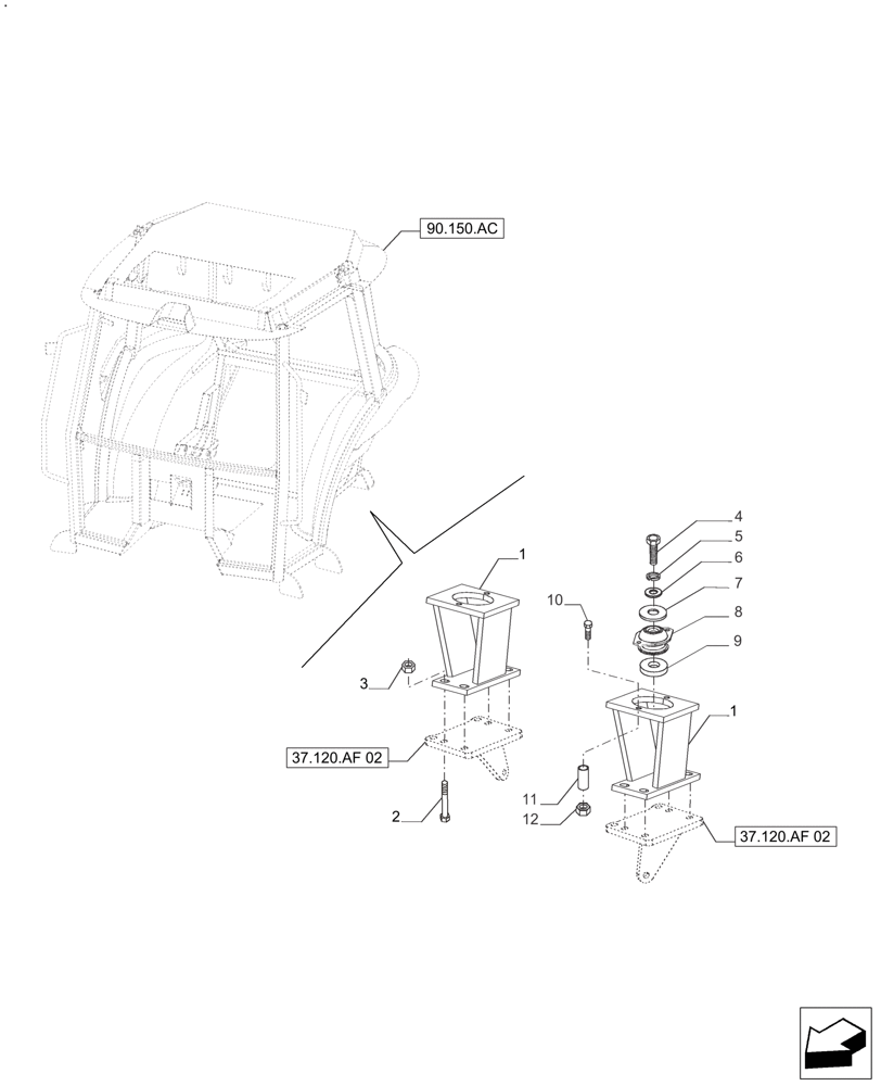 Схема запчастей Case IH FARMALL 110A - (90.150.BB) - CAB SUPPORT (90) - PLATFORM, CAB, BODYWORK AND DECALS