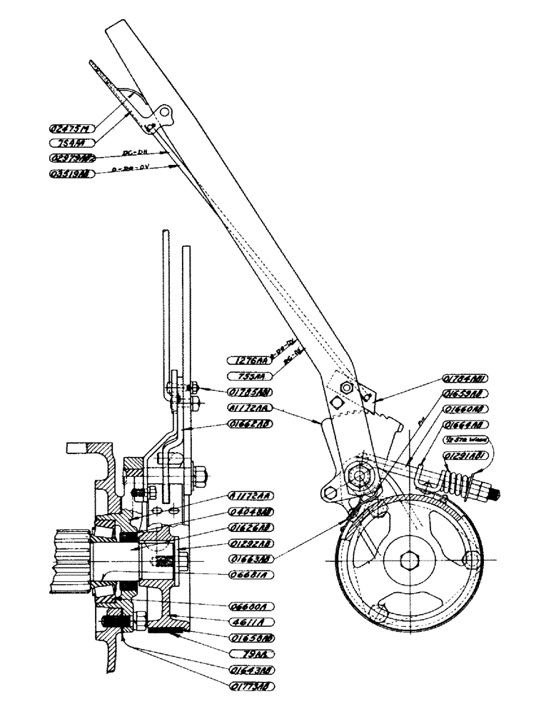 Схема запчастей Case IH D-SERIES - (061) - TRANSMISSION HAND BRAKE ASSEMBLY, (D, DC, DH, DO, DV) (06) - POWER TRAIN