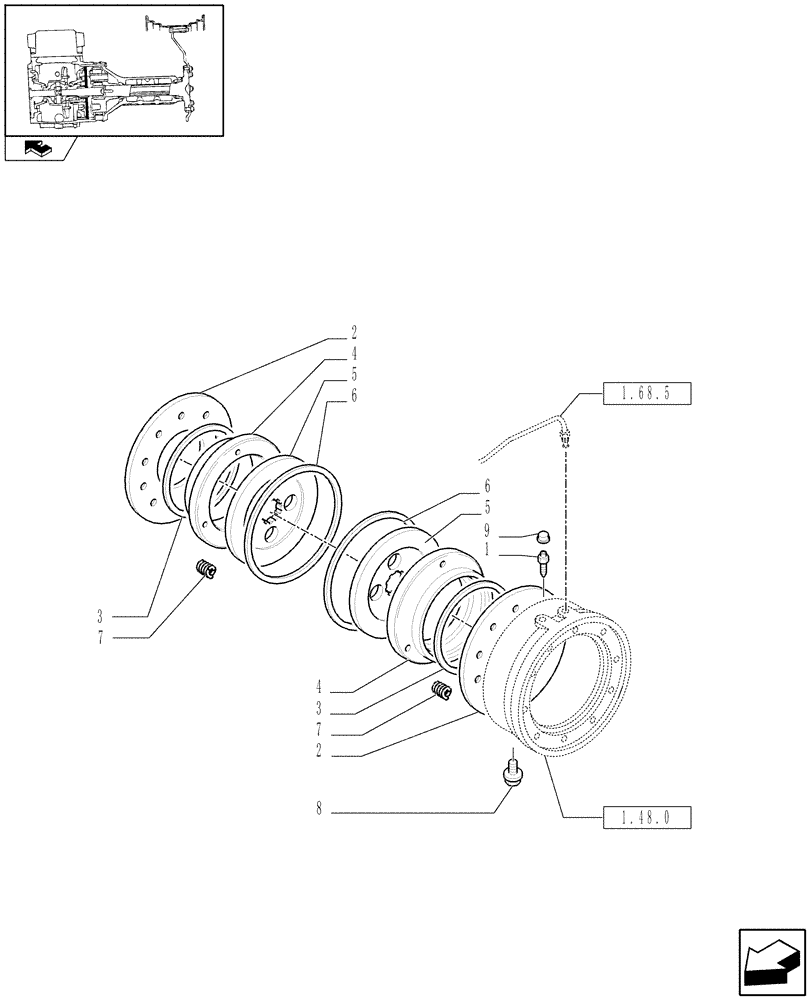 Схема запчастей Case IH FARMALL 95U - (1.65.3) - TRANSMISSION BRAKE - PARTS (05) - REAR AXLE