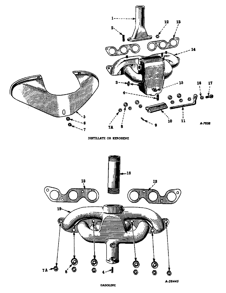 Схема запчастей Case IH FARMALL MV - (032) - CARBURETED ENGINE, MANIFOLD AND EXHAUST PIPE (01) - ENGINE
