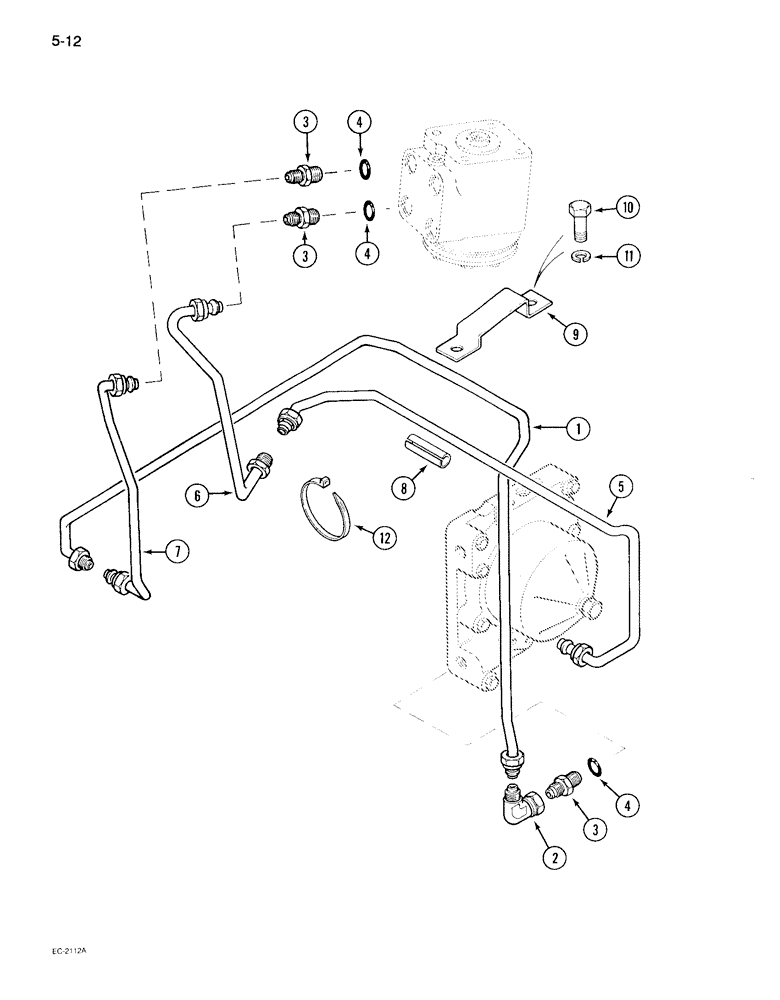 Схема запчастей Case IH 895 - (5-12) - POWER STEERING TUBES, REAR, TWO WHEEL DRIVE TRACTOR WITHOUT CAB, WITHOUT TWO SPEED POWER SHIFT (05) - STEERING