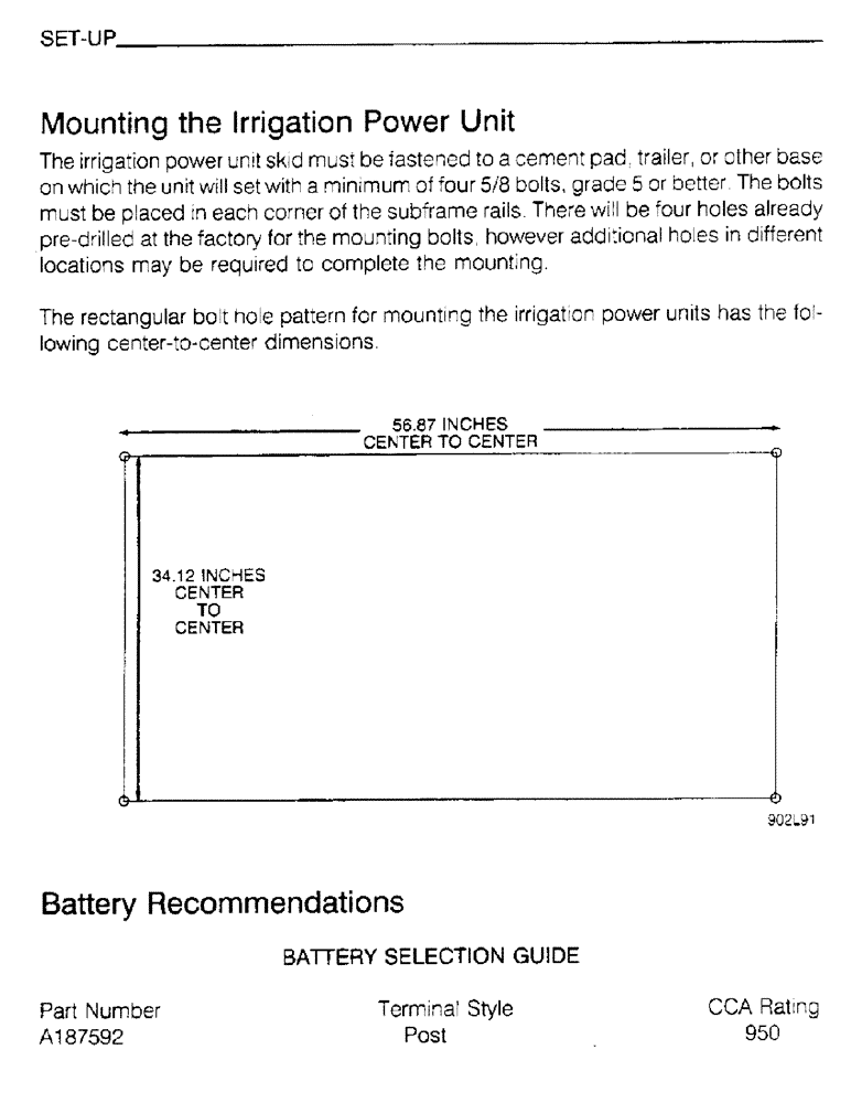 Схема запчастей Case IH 6830TA - (1-46) - SET-UP, MOUNTING THE IRRIGATION POWER UNIT, BATTERY RECOMMENDATIONS 