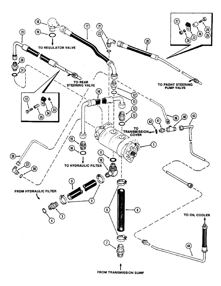 Схема запчастей Case IH 2470 - (306) - HYDRAULIC PUMP AND CIRCUITRY, WITH PTO, TRANSMISSION SERIAL NO. 10025257 AND AFTER (08) - HYDRAULICS